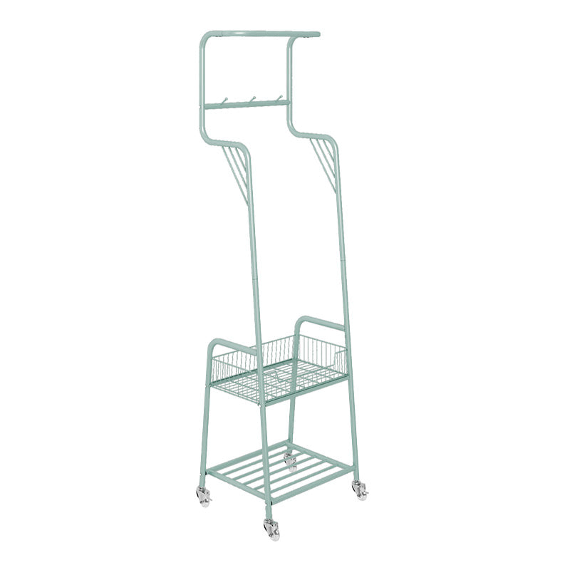 Modern Hall Stand Metal Hanging Rail Storage Shelving and 4 Hooks Coat Rack