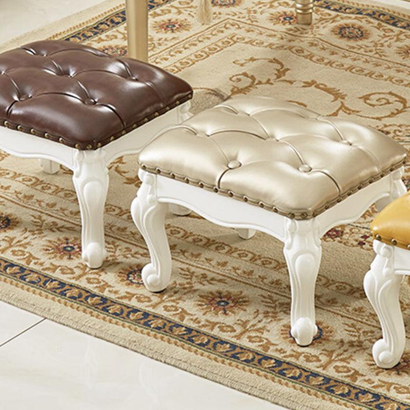 Mid-Century Modern Ottoman Faux Leather Tufted Upholstered Nailhead Trim Rectangle Ottoman