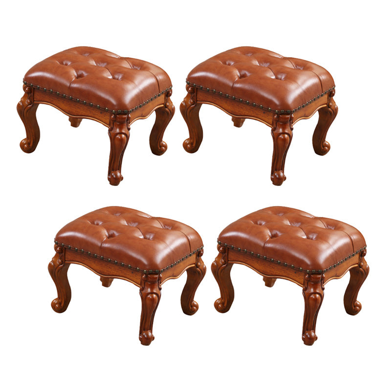 Mid-Century Modern Ottoman Faux Leather Tufted Nailhead Trim Rectangle Ottoman