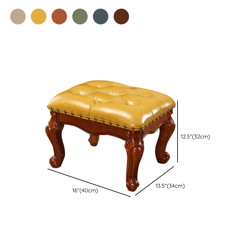 Mid-Century Modern Ottoman Faux Leather Tufted Nailhead Trim Rectangle Ottoman