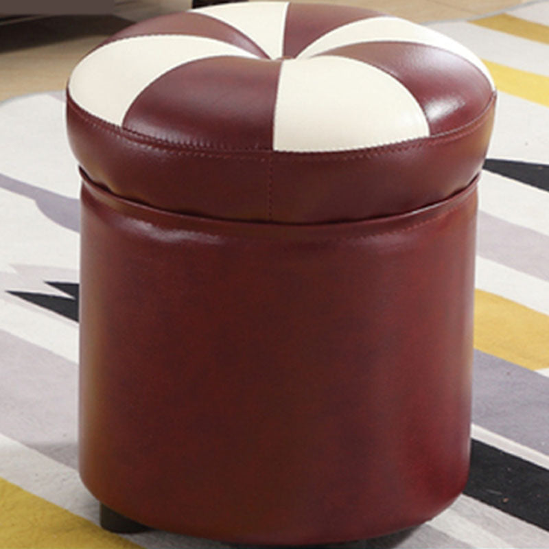 Wine Red Round Pouf Leather Color Piece Pouf for Drawing Room