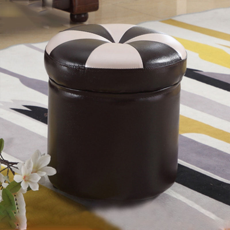 Wine Red Round Pouf Leather Color Piece Pouf for Drawing Room