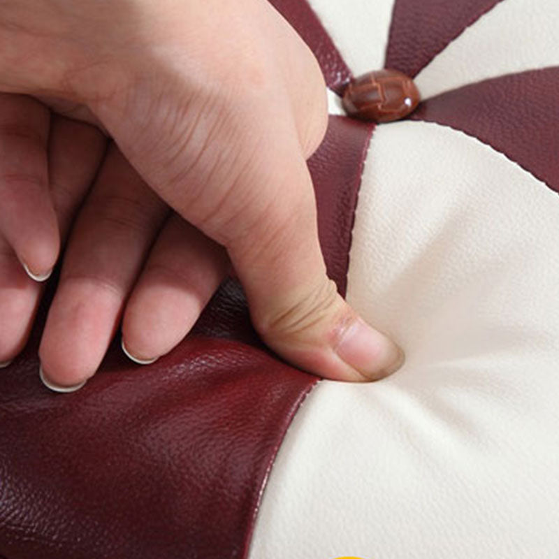 Wine Red Round Pouf Leather Color Piece Pouf for Drawing Room