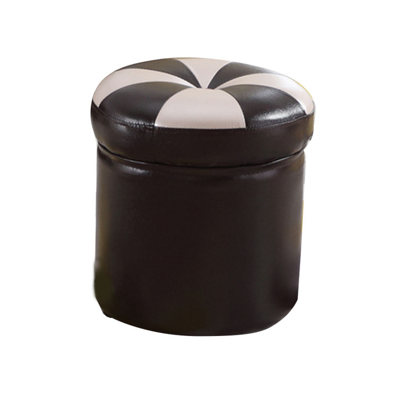 Wine Red Round Pouf Leather Color Piece Pouf for Drawing Room