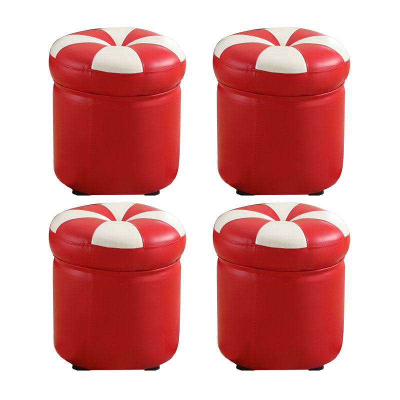 Wine Red Round Pouf Leather Color Piece Pouf for Drawing Room