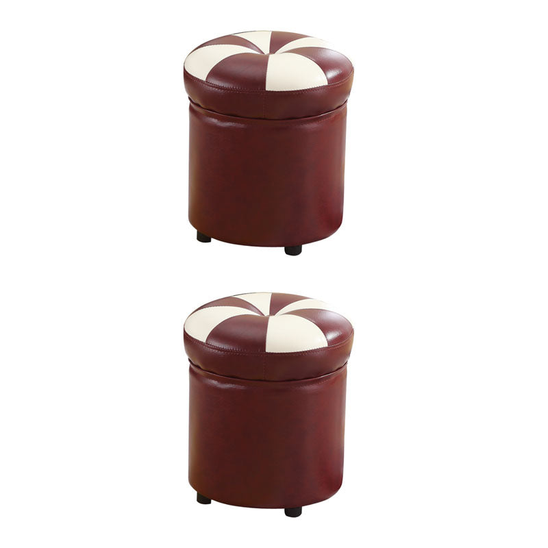 Wine Red Round Pouf Leather Color Piece Pouf for Drawing Room