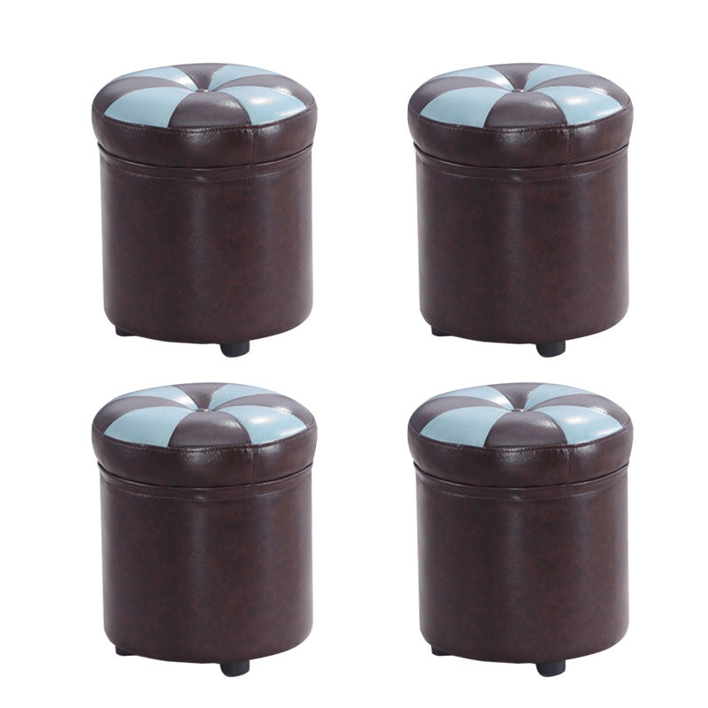 Wine Red Round Pouf Leather Color Piece Pouf for Drawing Room