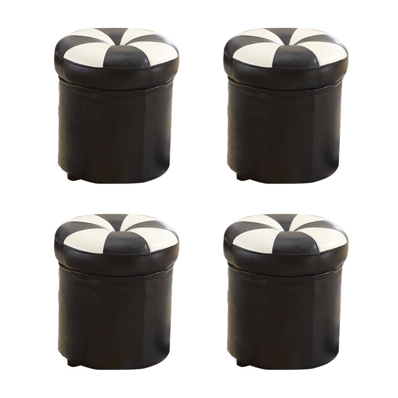 Wine Red Round Pouf Leather Color Piece Pouf for Drawing Room