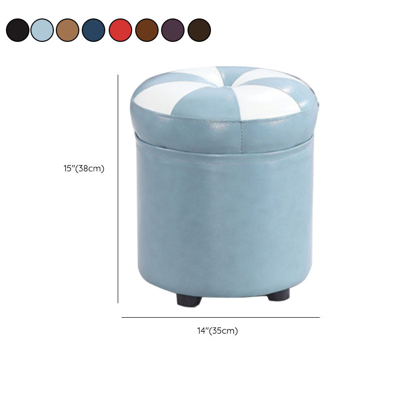 Wine Red Round Pouf Leather Color Piece Pouf for Drawing Room