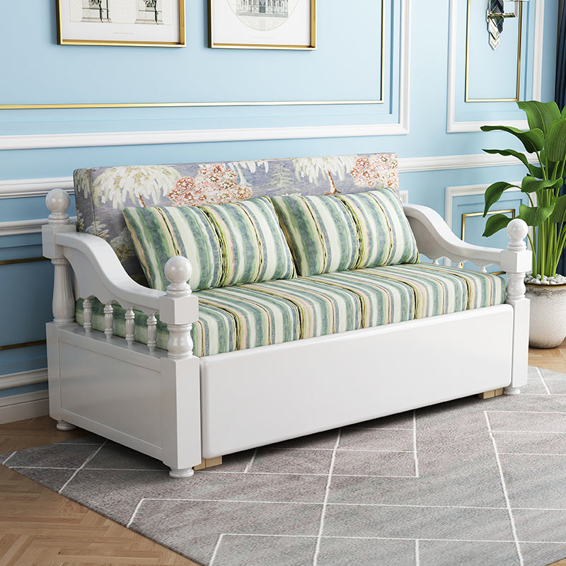 Contemporary Foldable Sleeper Sofa Green Linen Sofa Bed with Upholstered