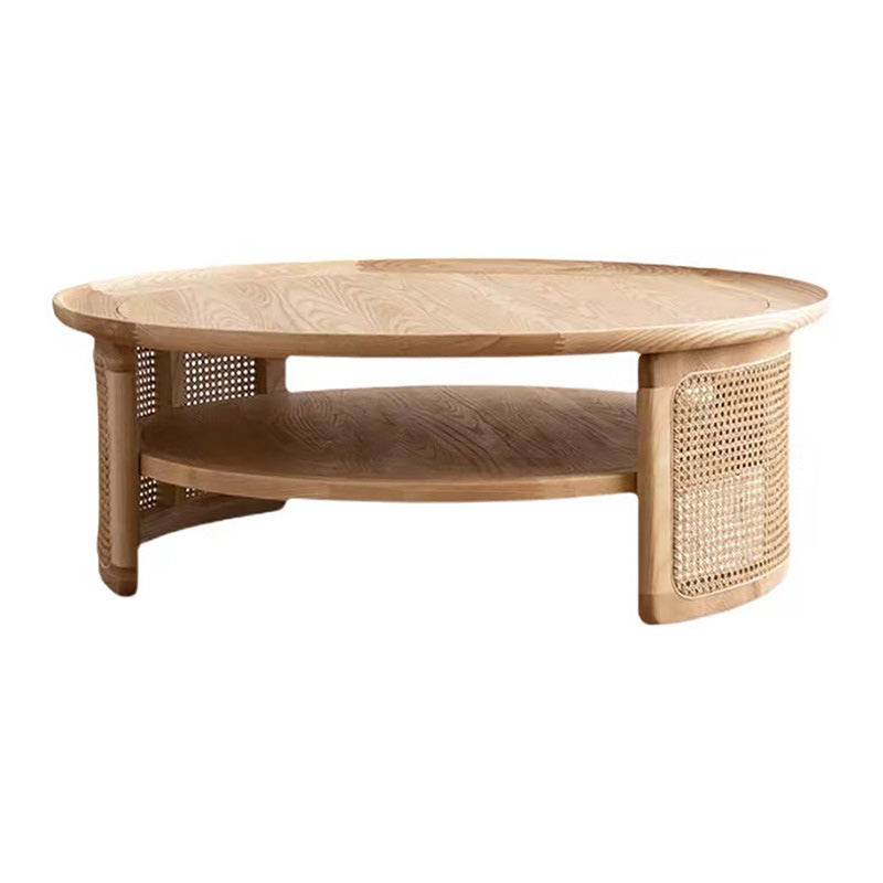 15"H Contemporary Cocktail Table Round Solid Wood Single Coffee Table