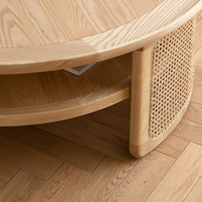 15"H Contemporary Cocktail Table Round Solid Wood Single Coffee Table