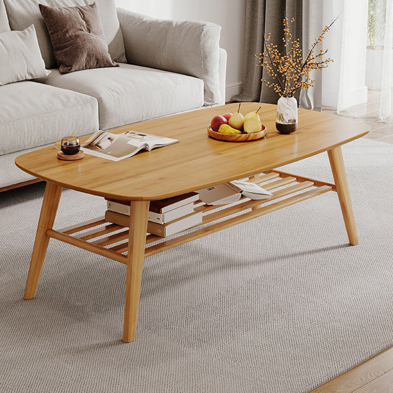 Solid Wood Coffee Table Rectangle 4 Legs Coffee or End Table with Storage