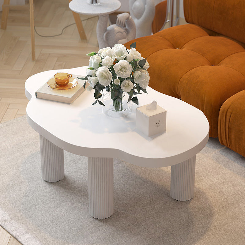 Contemporary White Coffee Cocktail Table Rectangle Wood Coffee Table Set