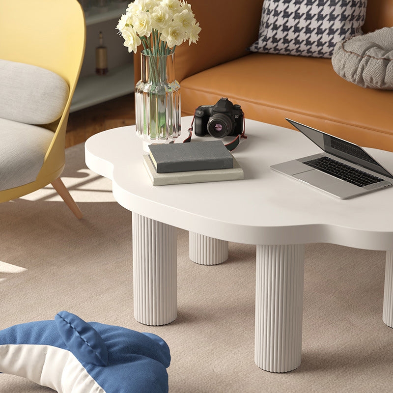 Contemporary White Coffee Cocktail Table Rectangle Wood Coffee Table Set