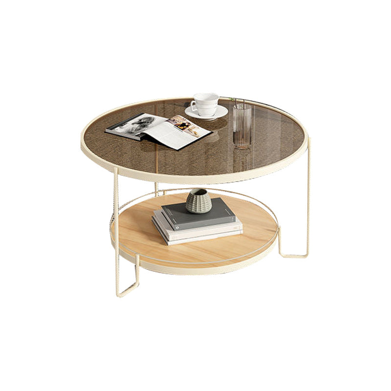 Glass Round Coffee Table 3 Legs Base Type Cocktail Table with Storage