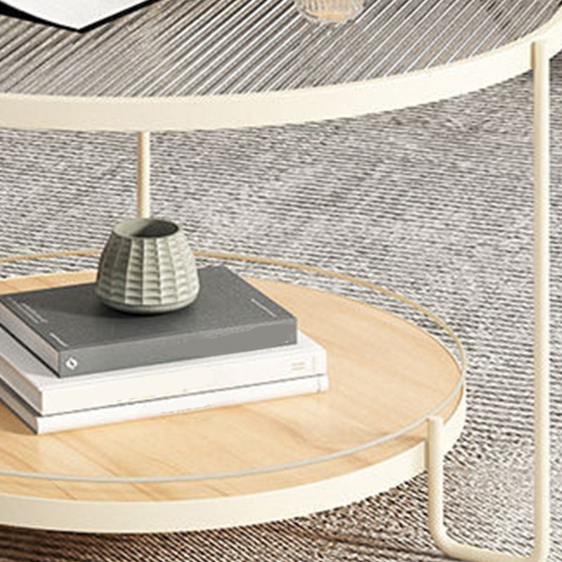 Glass Round Coffee Table 3 Legs Base Type Cocktail Table with Storage