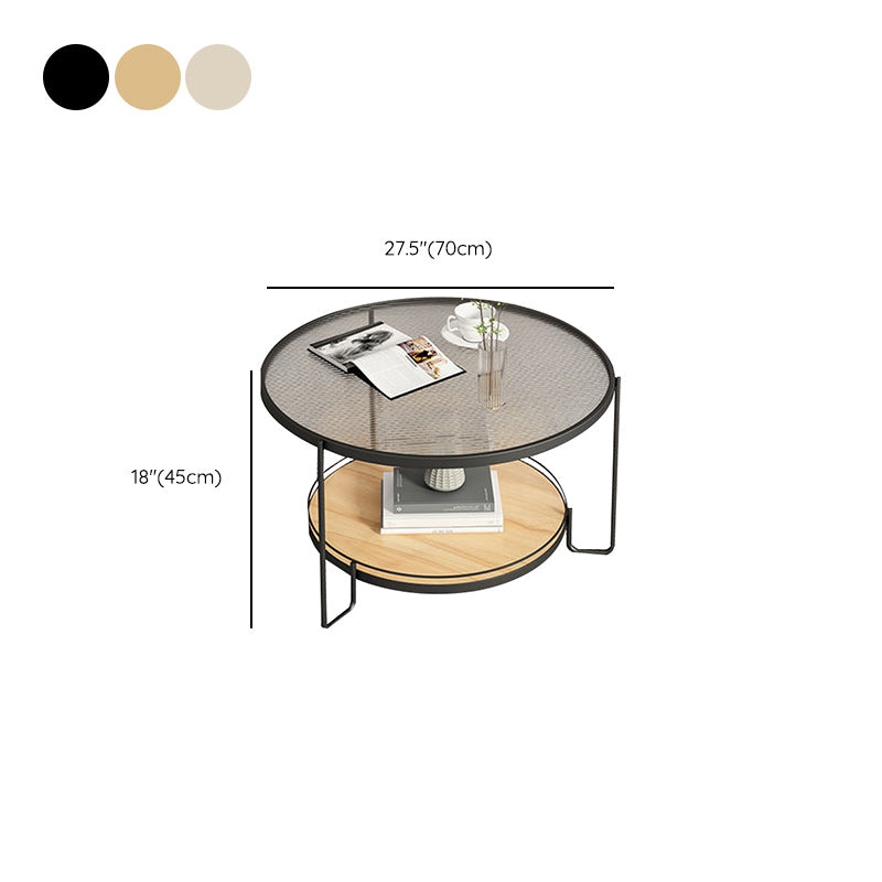 Glass Round Coffee Table 3 Legs Base Type Cocktail Table with Storage