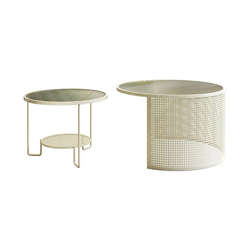 Glass Round Coffee Table 4 Legs Base Type Nesting Cocktail Table
