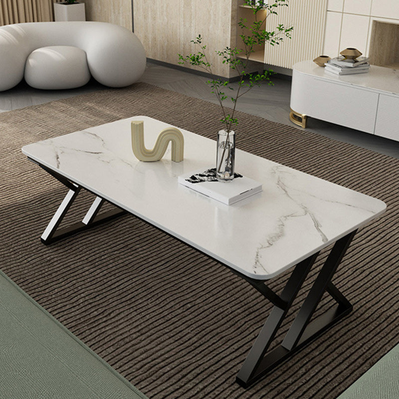 Slate Rectangle Coffee Table Sled Iron Base Type Single Table