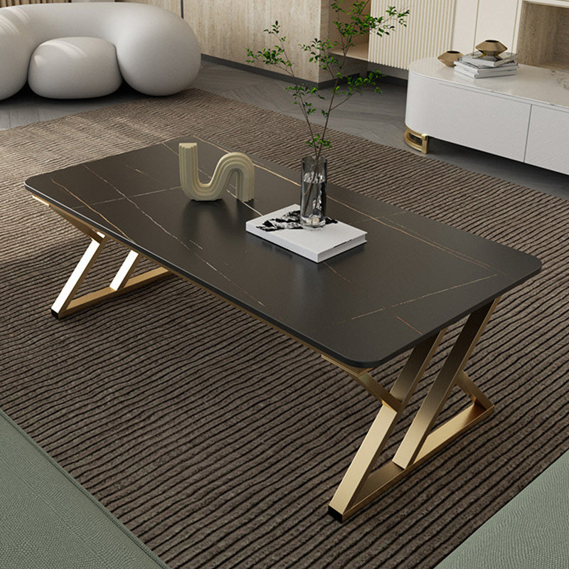 Slate Rectangle Coffee Table Sled Iron Base Type Single Table