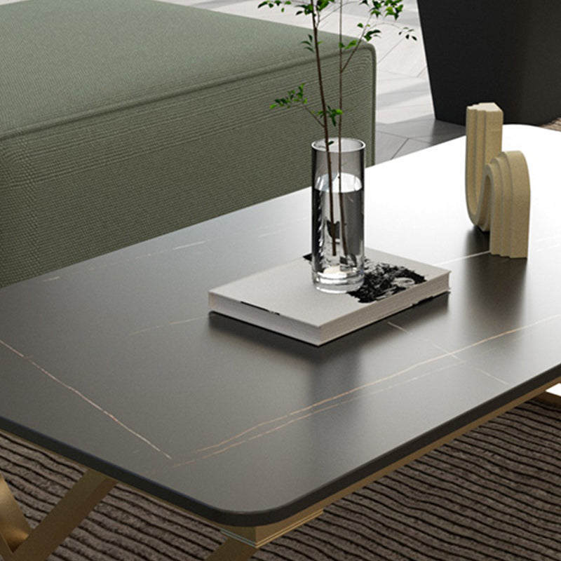 Slate Rectangle Coffee Table Sled Iron Base Type Single Table