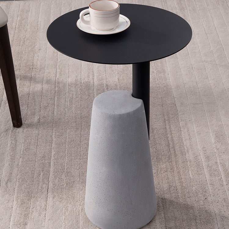 Round Iron Top End Table Concrete Pedestal Sofa Side Accent Table