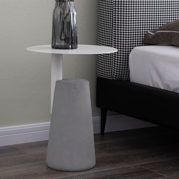 Round Iron Top End Table Concrete Pedestal Sofa Side Accent Table
