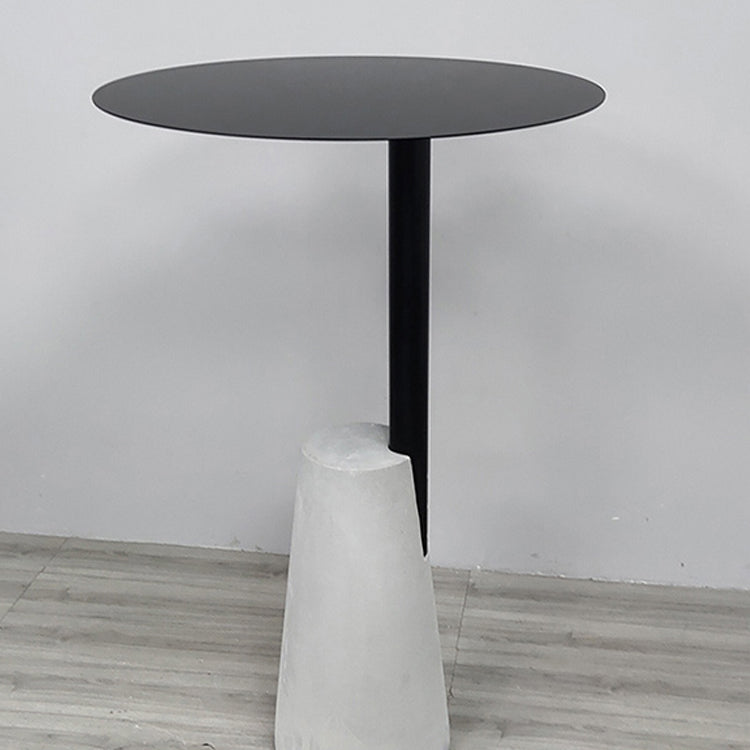 Round Iron Top End Table Concrete Pedestal Sofa Side Accent Table