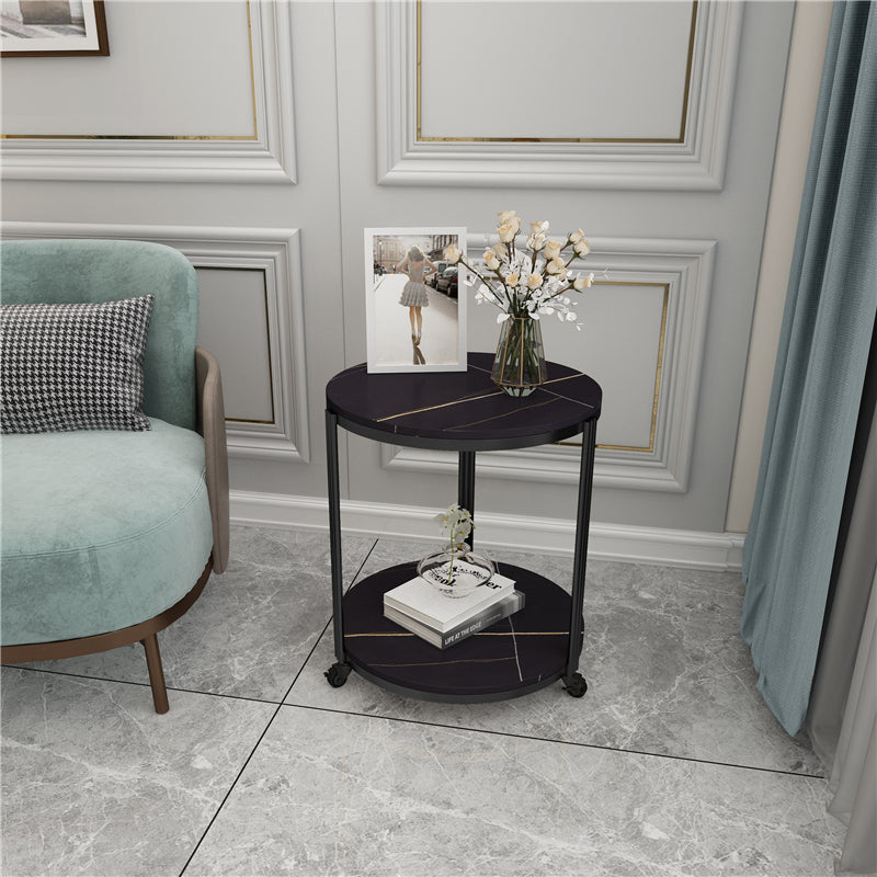 21.65" Slate Round Side End Table Iron 3 Legs Side Table with Shelf