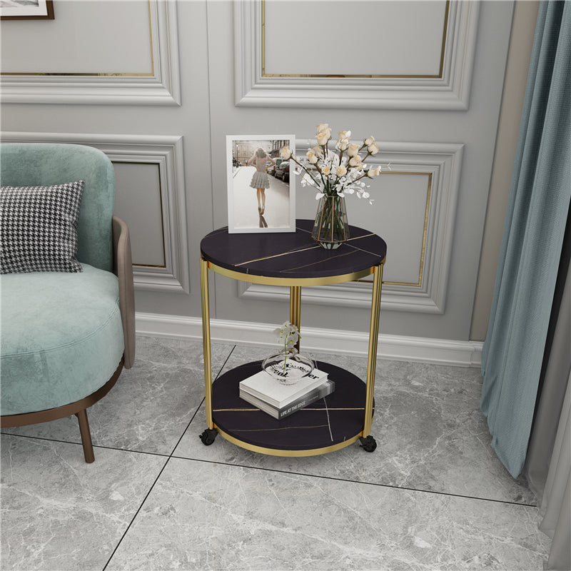 21.65" Slate Round Side End Table Iron 3 Legs Side Table with Shelf