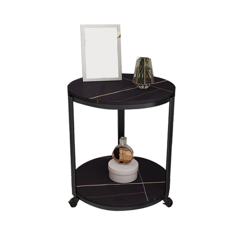 21.65" Slate Round Side End Table Iron 3 Legs Side Table with Shelf