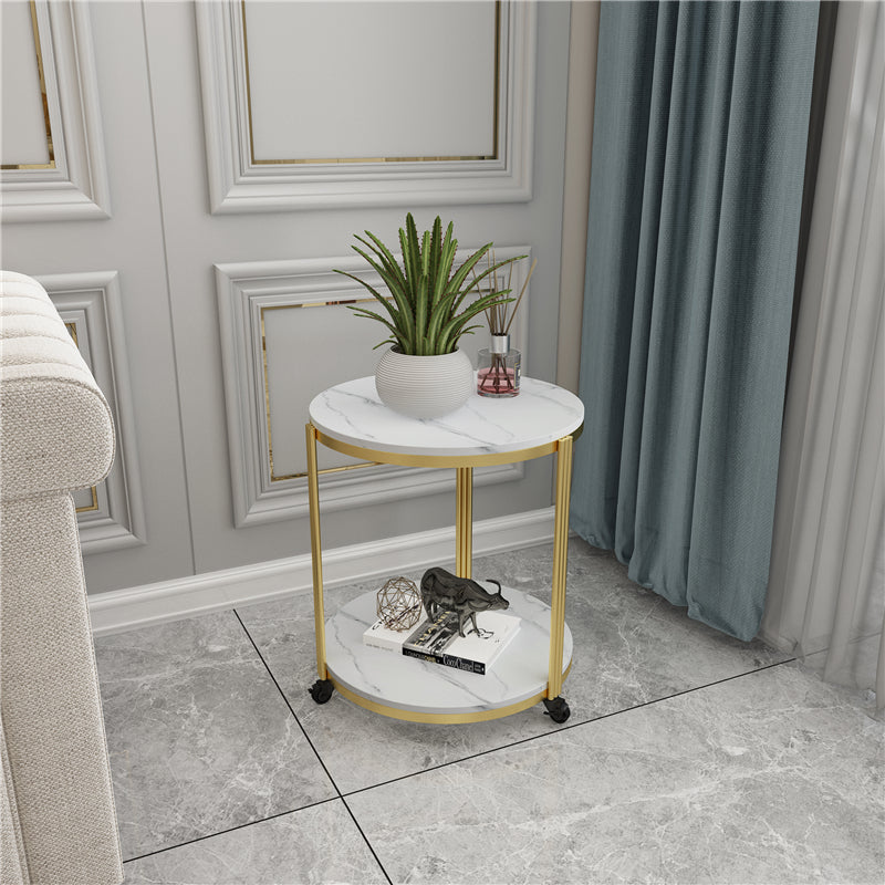 21.65" Slate Round Side End Table Iron 3 Legs Side Table with Shelf