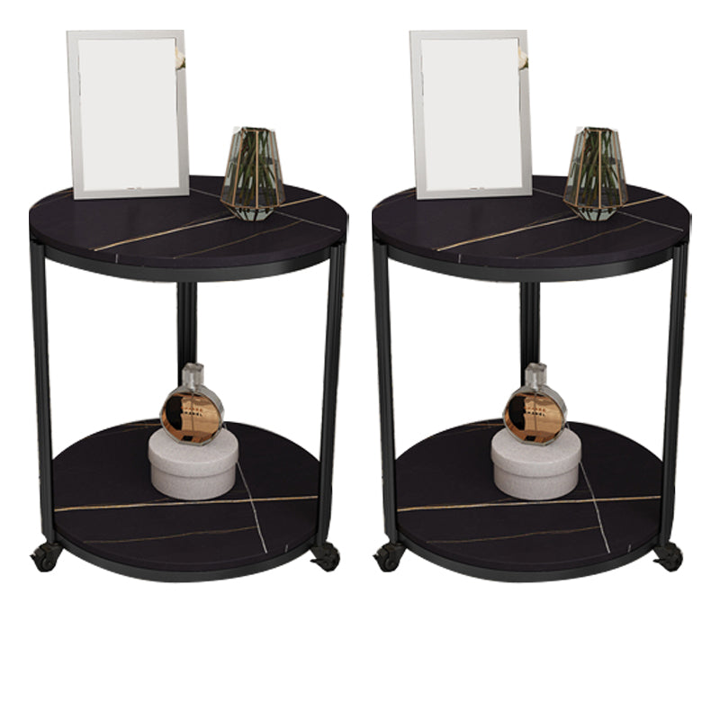 21.65" Slate Round Side End Table Iron 3 Legs Side Table with Shelf