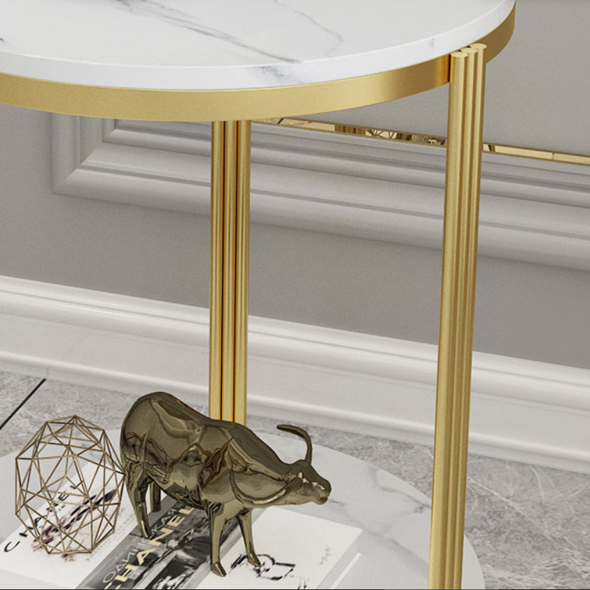 21.65" Slate Round Side End Table Iron 3 Legs Side Table with Shelf