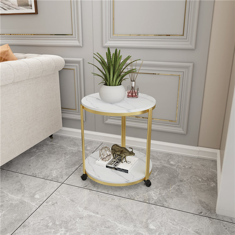 21.65" Slate Round Side End Table Iron 3 Legs Side Table with Shelf
