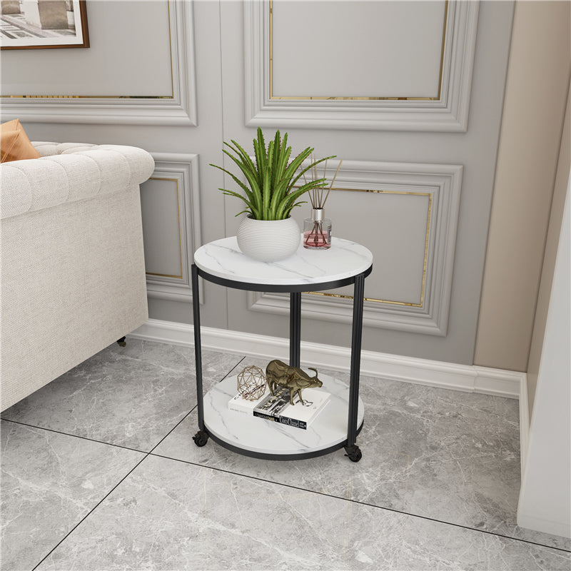 21.65" Slate Round Side End Table Iron 3 Legs Side Table with Shelf