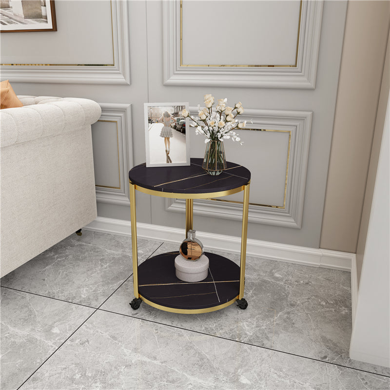 21.65" Slate Round Side End Table Iron 3 Legs Side Table with Shelf
