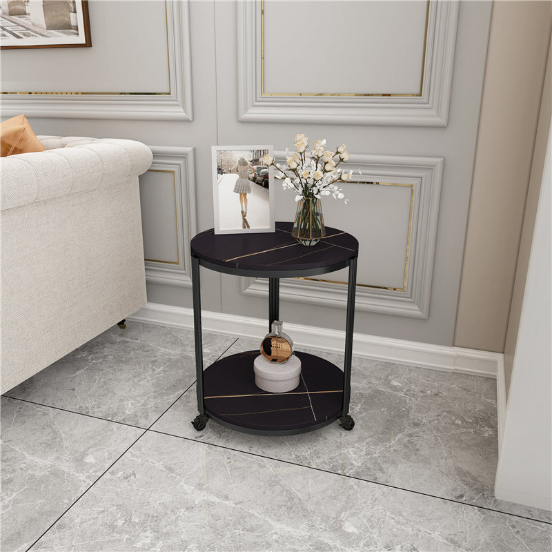 21.65" Slate Round Side End Table Iron 3 Legs Side Table with Shelf