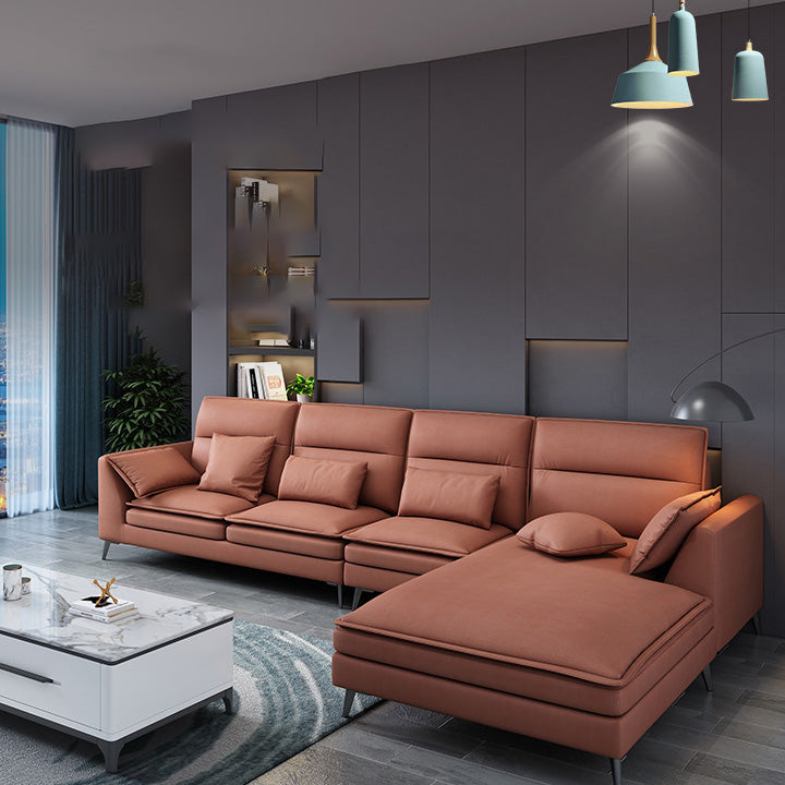 68" Wide Scandinavian Sectional Sofa Cushion Back 4 Pillows Sleeper Sectional