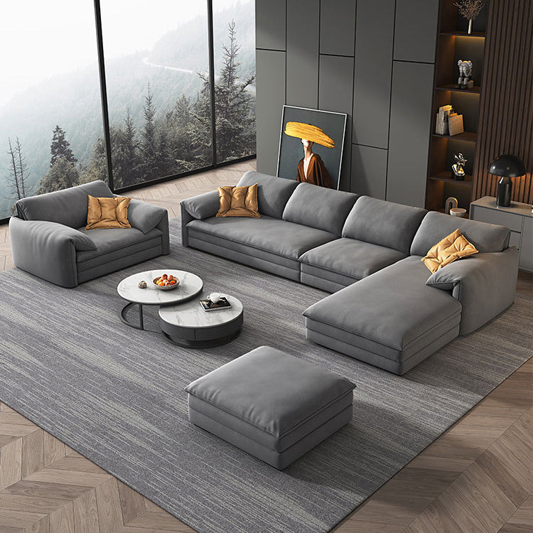 68"W Contemporary Sectional Sofa Fabric Stationary Sectional