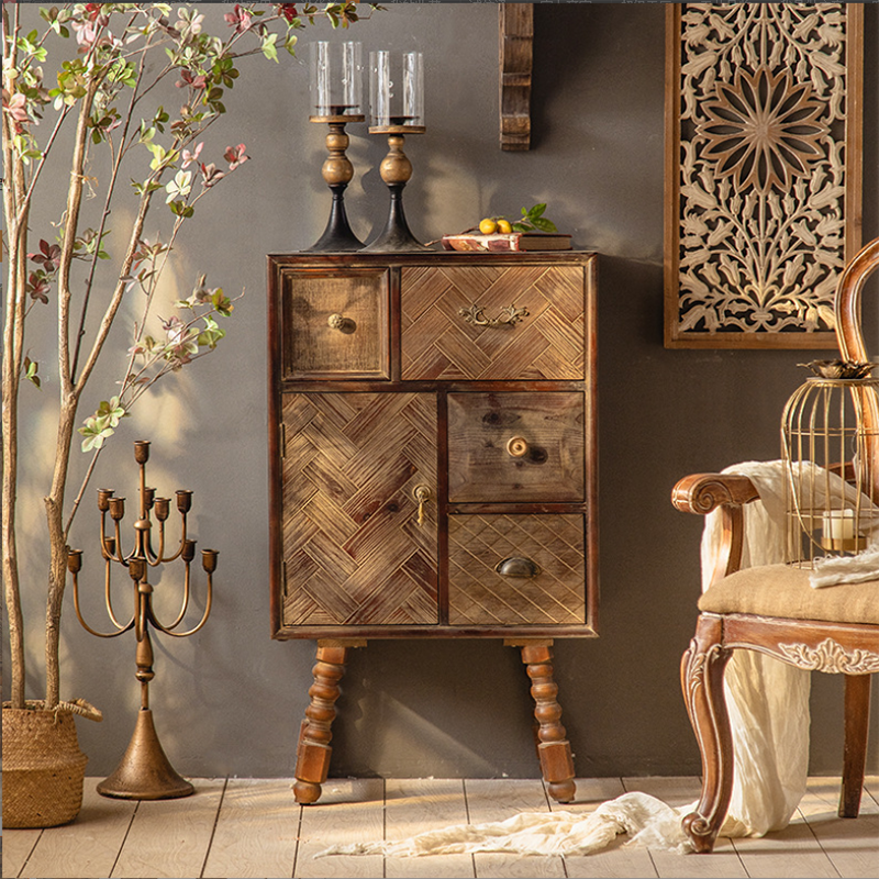 Industrial Rectangle Solid Wood With Doors Cabinet Distressed Wood Accent Cabinet