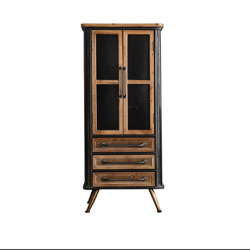 Industrial Rectangle Solid Wood With Doors Cabinet Distressed Wood Accent Cabinet