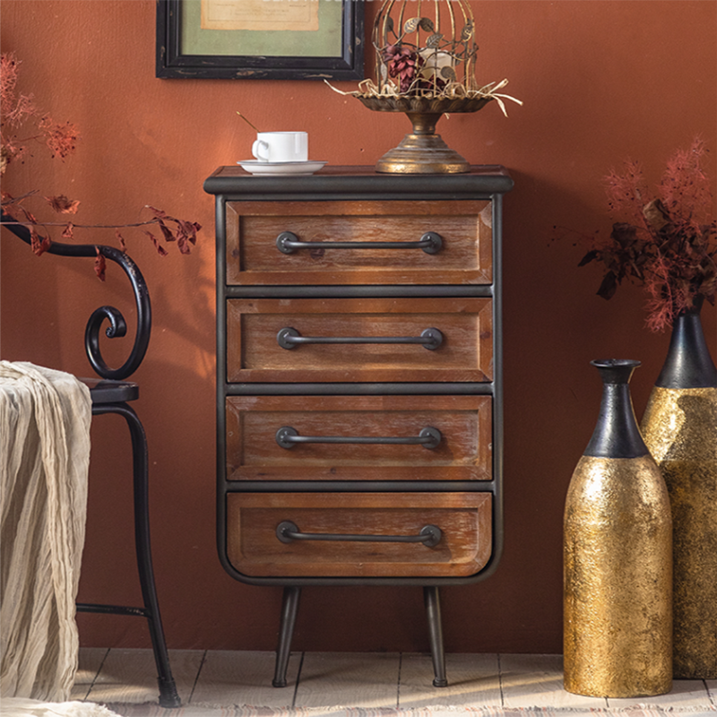 Industrial Rectangle Solid Wood With Doors Cabinet Distressed Wood Accent Cabinet