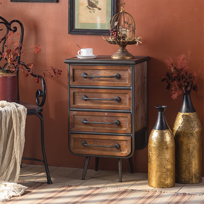Industrial Rectangle Solid Wood With Doors Cabinet Distressed Wood Accent Cabinet