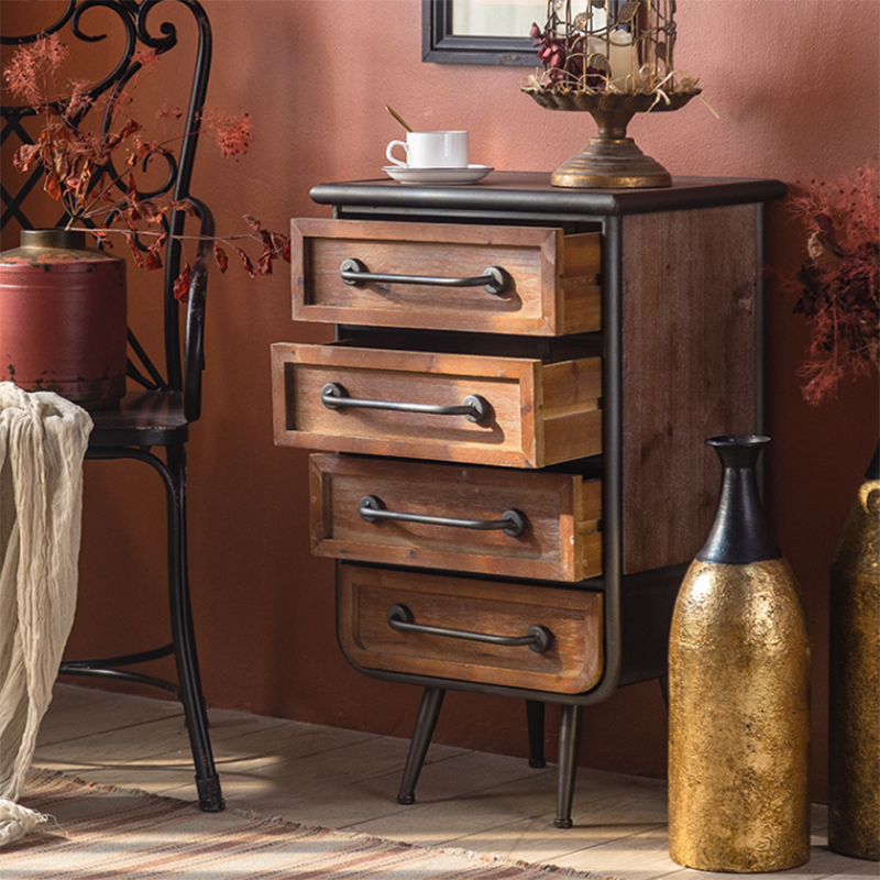 Industrial Rectangle Solid Wood With Doors Cabinet Distressed Wood Accent Cabinet