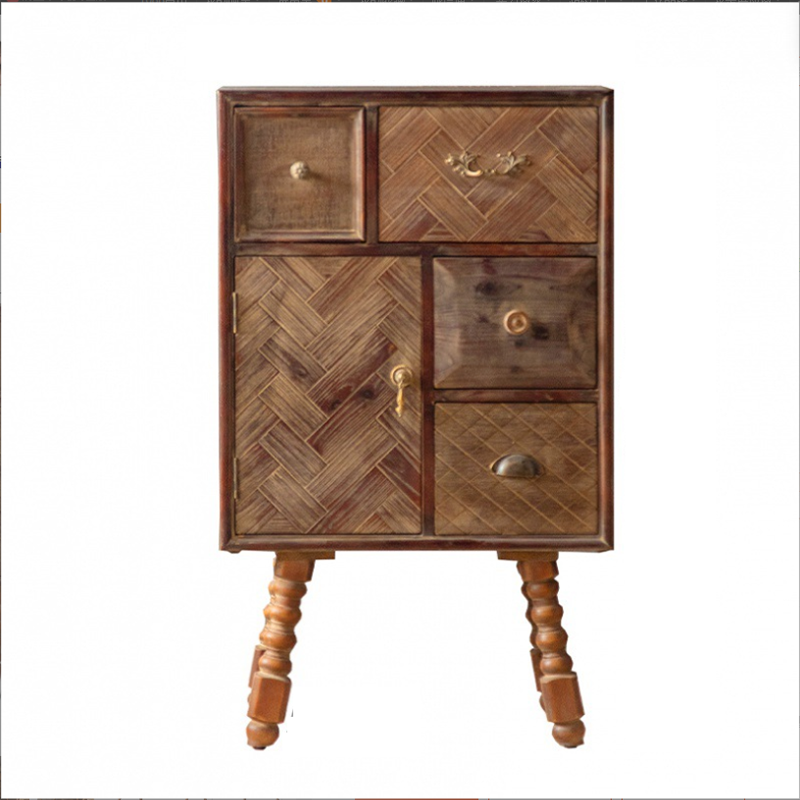 Industrial Rectangle Solid Wood With Doors Cabinet Distressed Wood Accent Cabinet