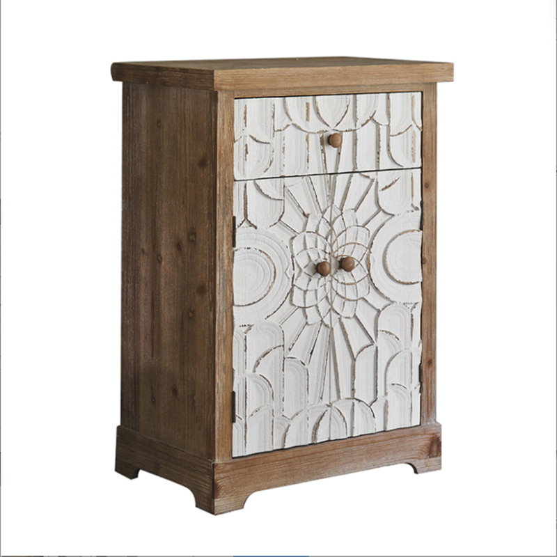 Industrial Rectangle Solid Wood With Doors Cabinet Distressed Wood Accent Cabinet