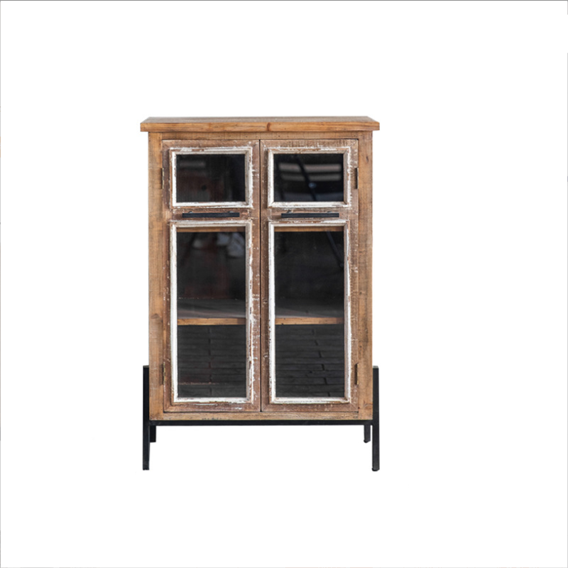 Industrial Rectangle Solid Wood With Doors Cabinet Distressed Wood Accent Cabinet