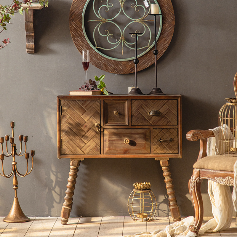 Industrial Rectangle Solid Wood With Doors Cabinet Distressed Wood Accent Cabinet